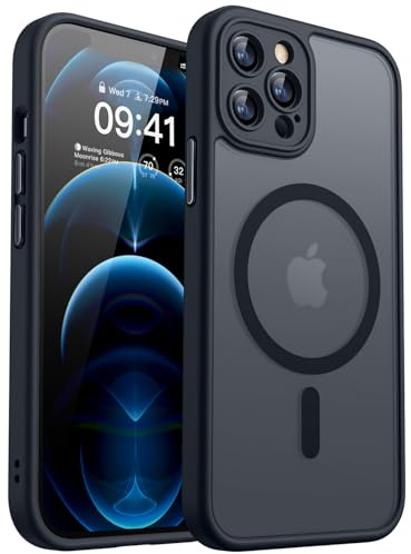 CANSHN Magnetica Cover per iPhone 12 Pro(6.1 Pollici), [Protezione Completa Della Fotocamera] Custodia Traslucida Opaca Protettiva Sottile Antiurto,Nero
