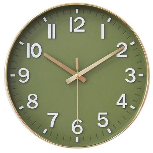HZDHCLH Wall Clock 8 Inch Silent Non Ticking Quartz Modern Decorative Clock for Office Classroom Home Living Room Bedroom(Golden green)
