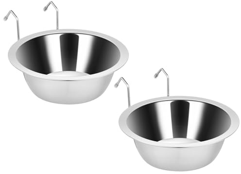 Fri4Free 2PCS 20oz Stainless Steel Hanging Kennel Water Bowls | Easy to Use, No Spill, Fits Small Crate Kennel Cage Catio, For Dogs Puppies Cats Small Pet, Food & Water Feeding Holder