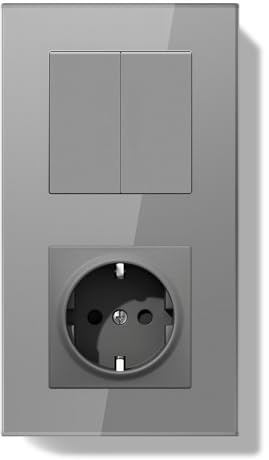 BSEEDLIFE Enchufe con Interruptor,Interruptor Pared Empotrado con Marco de Cristal,2 Gang 1 Vía Fácil Instalación 157 * 86mm Gris