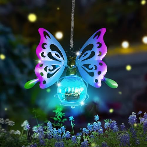 Nexoria Schmetterling Deko Solarleuchte Außen, Schmetterling Solarlampen für Außen Hängend Gartendeko für Draußen Wetterfest Schmetterling Solarleuchten mit Feder Lichterkette für Außen Balkon (A)