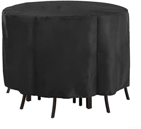 Oniissy Outdoor Round Bar Height Patio Table Cover, Garden Round Table Chair Set Cover, Waterproof, Heavy Duty Garden Furniture Protection With Drawstring All Weather Black(185 * 110cm)