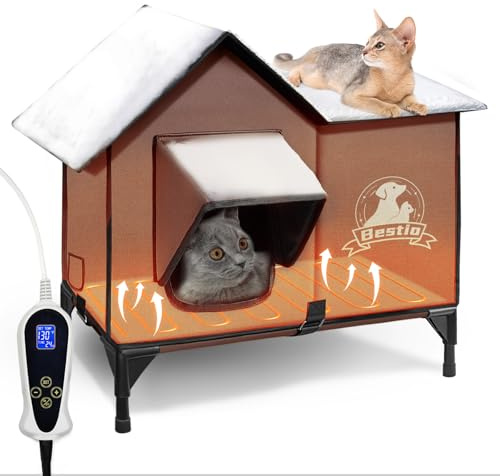 Outdoor Cat House Heated Cat House for Outside,21x13x17 in with Elevated Base Cat-Attracting Eave Design Feral Stray Shelter,Intelligent Controller and Waterproof Cat Heated House Shelter for Outdoor