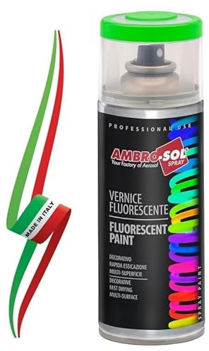Generico Smalto/Vernice Finiture Speciali Fluorescenti, Ideale per Materiali che si Trovano all’Interno Abitazioni, Bomboletta Spray in Banda Stagnata Riciclabile 400 ml, Verde MADE IN ITALY