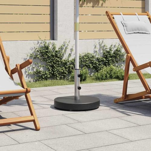 Pied de parasol en granit, rond, noir, 28,5 kg, robuste, avec roulettes, pour jardin, terrasse et balcon, avec adaptateur pour mâts de 38/48 mm
