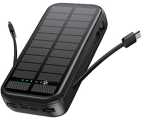 Batterie Externe Solaire d'extérieur Grande capacité avec Double Fil 20 000 mAh, Portable et à Charge Rapide
