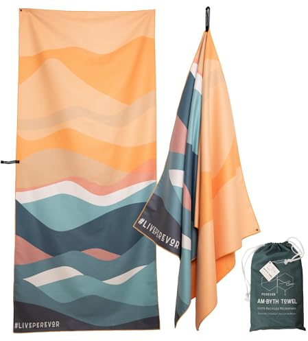 Perevor Am·Byth Quick-Dry Towel – Compact & Lightweight | Adventure-Ready Microfibre for Travel, Sand free holiday, Gym & Everyday XL Size - Beach Print