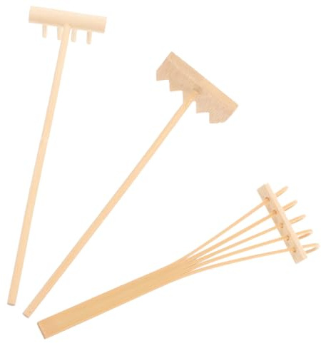 BESTonZON 3 Stück Kleiner Rechen aus für Zen Garten Sand Tablett 3 Designs Feng Shui Dekor Meditation Zubehör für Home Office