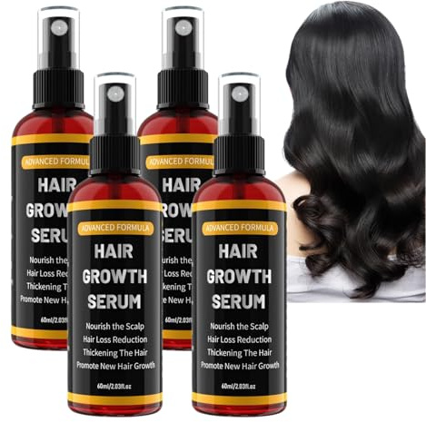 Sérum de Croissance des Cheveux pour Hommes et Femmes, Huile Capillaire au Romarin, Ricin et Biotine, Réduit la Chute, Épaissit les Cheveux et Favorise la Croissance de la Barbe (4pcs)