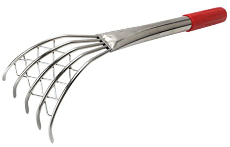 DIYEAH Râteau à Main Inoxydable pour Plage avec Griffes Outil de Creusage Coquillages et Palourdes Manche Confortable pour Récolte Fruits de Mer