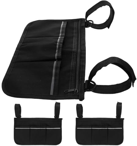 Gogogmee 3 Pièces Sacoche Fauteuil Roulant Imperméable avec Bandes Réfléchissantes Organiseur Latéral Multi-poches Amovible pour Accoudoirs Lavable Machine pour Adultes et Seniors