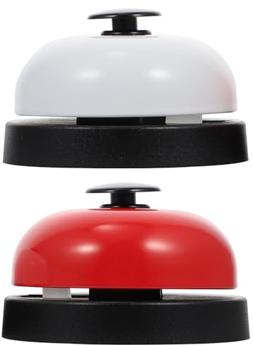 SOIMISS Lot de 2 Sonnettes D’Appel Manuelles en Métal Noir Couvercle Blanc et Rouge Cloches de Service Portables Sonnette de Réception Cuisine Bar et Hôtel Accessoire Polyvalent et