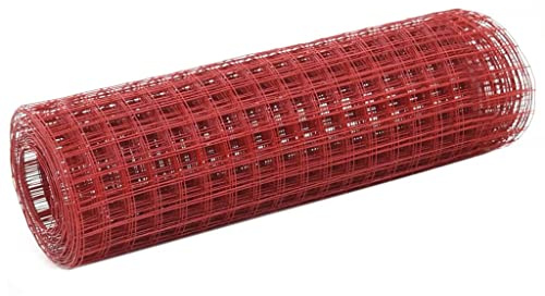 QJBSAVVA Clôture en acier PVC rouge - 10 x 0,5 m - Largeur des mailles : 25 mm - Flexible - Pour enclos de poulailler - Clôture de jardin - Grillage métallique résistant aux intempéries