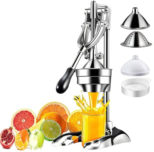 Citrus Juicer Manual Juicer Press - Professional Heavy Duty Cold Press Fruit Extractor for Pomegranate, Citrus, Lemon, Orange - Easy to Clean Stainless Steel Construction