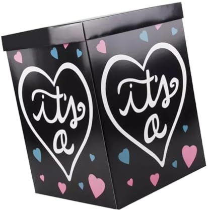 Garneck Caja de Revelación de Género para Shower, Plegable de Papel Negra, Decoración para Fiesta de Cumpleaños de Ñiño, Caja de Globos Niña, Almacenamiento para Eventos