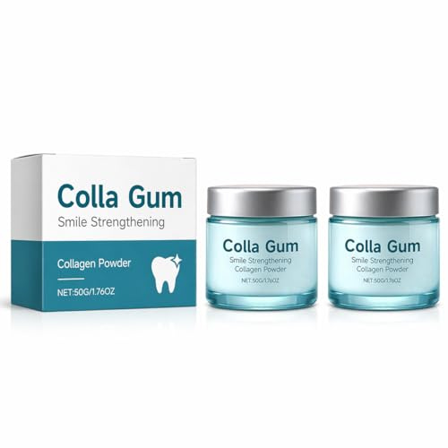 EONFAVE Colla Gum Collagenpulver, 2 styck tandpulver för tandblekning, Mjukt tandkrämpulver för att bleka tänder, för vita tänder, frisk andedräkt & daglig vård, tandblekningspulver, 2 x 50 g