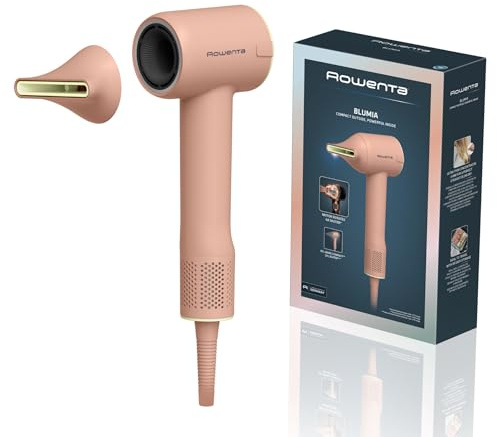 Rowenta Blumia Secador de Pelo Compacto y Ligero 350g, Motor Digital, Secado Rápido, Generador Iones, Control Inteligente 40°C, 3 temperaturas, 2 velocidades, Boquilla Magnética, Rosa, HY5N11E0