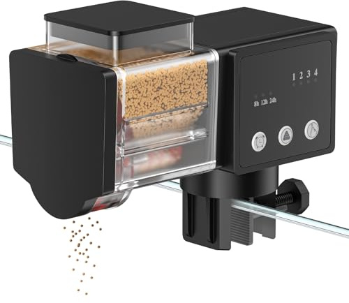 Pawfly Automatischer Fischfutterautomat für Aquarium, 85 ml, Einstellbarer Futterspender mit Timer, Fischfutterautomat für den Urlaub, batteriebetrieben (Batterien Nicht enthalten)