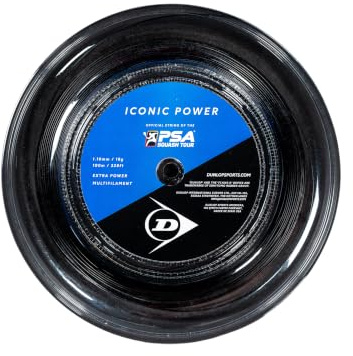 Dunlop Iconic Power 18G Cordaje Squash, Negro, 1,10 mm, 100 m