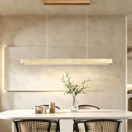 JIAODIE Lámpara Lineal Colgante De Travertino Luz Cálida 3000K Lámpara Suspendida LED Moderna Luz Pendiente Estilo Wabi Sabi Para Mesa De Comedor Isla De Cocina Comedor Salón Estudio(Natural,100cm)