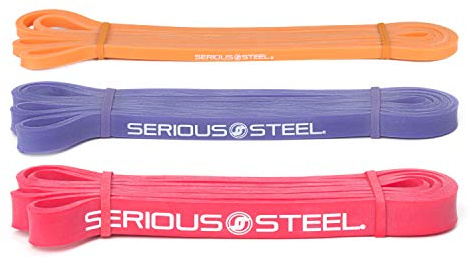 Serious Steel Fitness 41 Assisted Pull-up Band Sets, Stretching, Powerlifting, and Resistance Training (Orange, Purple, Red)