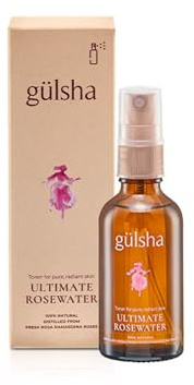 gülsha Ultimate rosenvattenspray 50 ml, 100 % rent rosvatten från rosa damascena, fuktgivande ansiktsvatten, lämplig för alla hudtyper, naturlig ansiktsvård