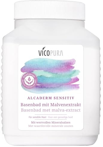 VICOPURA Basenbad ALCADERM SENSITIV, basisches Pflegebad für trockene, schuppige, irritierte Haut, mit Malvenextrakt, ohne Duftstoffe, 600g