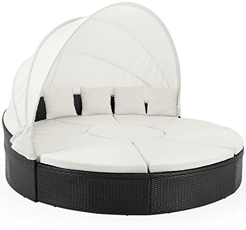 Casaria® Sonnenliege Sonneninsel 230cm XXL Extra Groß Wetterfest Mit Dach & 4 Kissen Relaxliege Gartenmöbel Set Auflagen Gartenliege Outdoor Polyrattan Schwarz