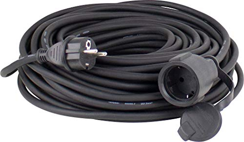 as - Schwabe alargador de Cables 10 m H07RN-F 3G1,5 - Cable de extensión 230 V / 16 A / 3.500 W - con Tapa de protección - Resistente al Polvo y a Las Salpicaduras IP44 - Negro, 60371