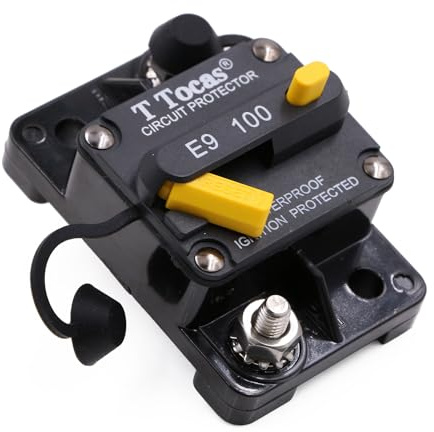 T Tocas 100A Sicherungsautomat Schutzschalter mit manuellem Rücksetzen 12V-48V DC für Kfz/LKW/Wohnmobil/Solar/Boot/Marine, wasserdichte, Heavy Duty Sicherungshalter Sicherung 12 Volt 24V 100 Amp