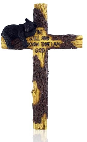 Pine Ridge Prachtvolles 40,6 cm schwarzes Bär Wandkreuz – wunderschön handbemalt und gefertigt aus Polyresin für Gottesfrisur, Jäger, Wildtierliebhaber und Outdoorsman – ideal für Kunst und Handwerk