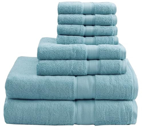 Madison Park Signature - Toallas de baño turcas de Lujo de 800 g/m², 100% algodón, Juego de Toallas de baño de algodón de Lino de Gran tamaño, 8 Piezas Incluyen 2 Toallas de baño, 2 Toallas de Mano y