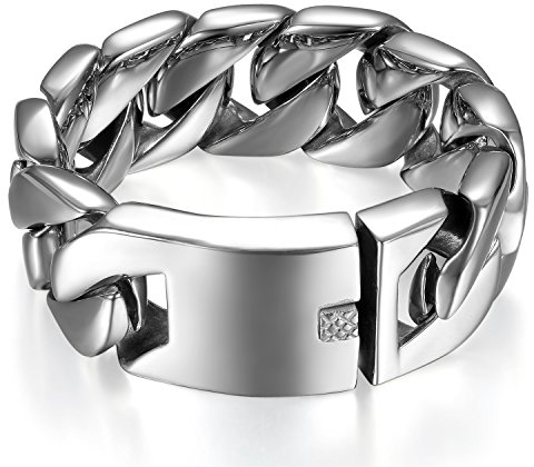Flongo Herren-Armband Männer Armband Groß Panzerkette, Breit Herrenkette Cuban Curb Kette Fahrradkette Silber Motorradfahrer Biker Herren-Accessoires