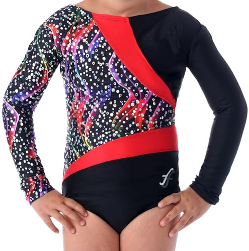 ff FISCHER Turnanzug Mädchen langarm Nela Glitzereinsatz, Gymnastikanzug Damen Turnanzug 8229