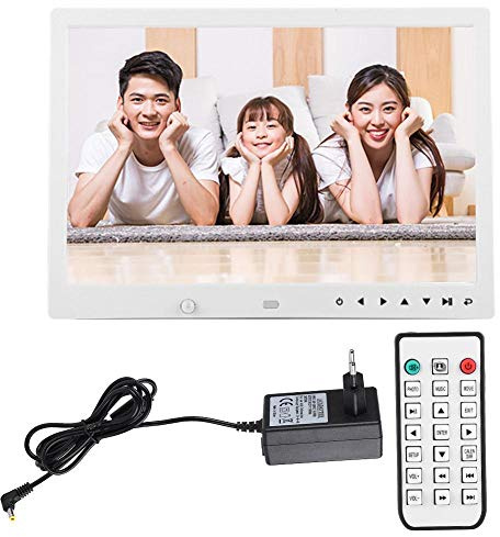 Marco Digital de Fotos, 13'' 16：9 LED Pantalla Portátil 1080P HD Marco Digital para Fotos, Soporte Reproductor de Música y Video, Reloj Despertador, Calendario, 32 G Tarjeta, etc(Control Remoto)