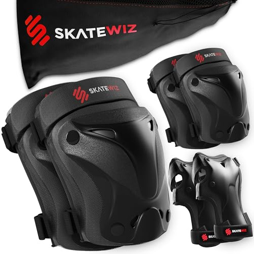 SKATEWIZ Protecciones Patines Niña, Patines De Hielo - Rodilleras Niño, Protecciones Niño - Protectores BMX, Patinaje en Línea - Rodilleras Niña - PROTECT-1 Talla S Negro