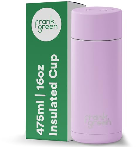 frank green Insulated Travel Mug for Cold Or Hot Drinks - 475ml/16oz Reusable Coffee Cup with Push-Button Lid, Ceramic Lined, Triple Wall Vacuum - Purple Lilac Haze