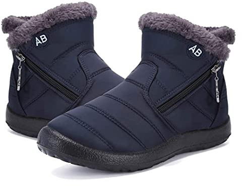 Maxome Womens Winter Snow Boots Ladies Waterproof Fur Lined Ankle Walking Boots Womens Warm Shoes Side Zipper Lightweight Outdoor Anti-Slip Girls Booties