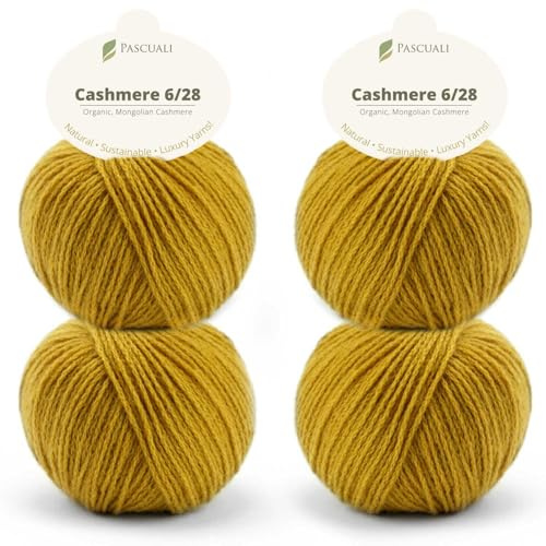 Pascuali Bio Cashmere 6/28. Strickwolle aus 100% Kaschmirwolle Wolle zum Stricken und Häkeln, 4 Knäuel - 100 g - Farbe:Curry 22