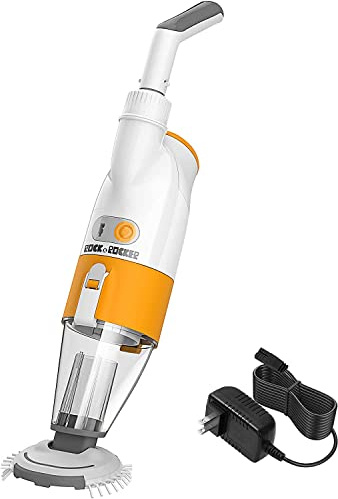 Rock&Rocker Aspirapolvere per piscina ricaricabile senza fili, portatile, con setole laterali, per piscine sopra e interrate, piscine gonfiabili, aspira sabbia, foglie e detriti, arancione (P1122)