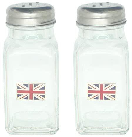 Union Jack Salt and Pepper Glass Shakers Screw Top Cutlery for Home, Restaurant, Cafe GSP 383