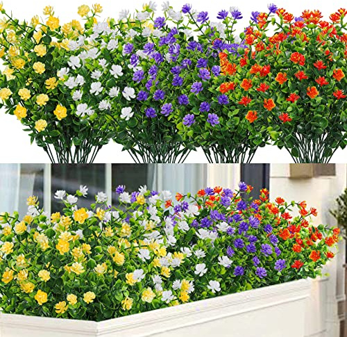 SOMYTING Künstliche Blumen 8 Stück Kunstblumen Unechte Blumen (Gemischte) | Eukalyptus Deko UV-beständige Pflanzen Sträucher Plastik Blumenstrauß Garten Dekor für Haus Balkon Fensterbank Hochzeit Dekor