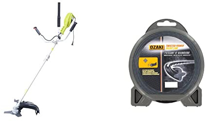 WerkaPro 10679 - Débroussailleuse électrique - 1400 Watts - Inclus Un Harnais + Une Lame 3 Dents + Une Bobine à Fil Double & Greenstar 3918 Fil Nylon hélicoïdal Ozaki Premium ø 3,3 mm x 23 m