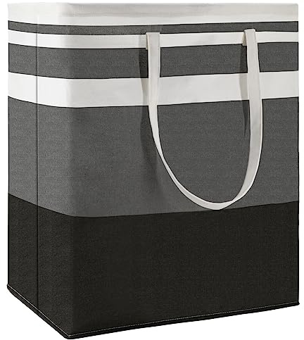 Maxsilan 120L Freestanding Laundry Basket with Extended Handle, Collapsible Large Cotton Clothes Hamper Storage Basket, Gradient Grey