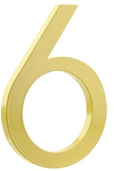 HASWARE Schwimmende Hausnummer 4 Zoll (10 cm) Stilvolle Türnummern Alphabet Plaque Straße Privatadresse Ziffern (Small 6, Golden)