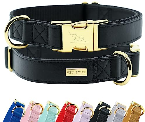 VELVETIER Hundehalsband Midnight (Schwarz), veganes Leder, S/M 29-40 cm