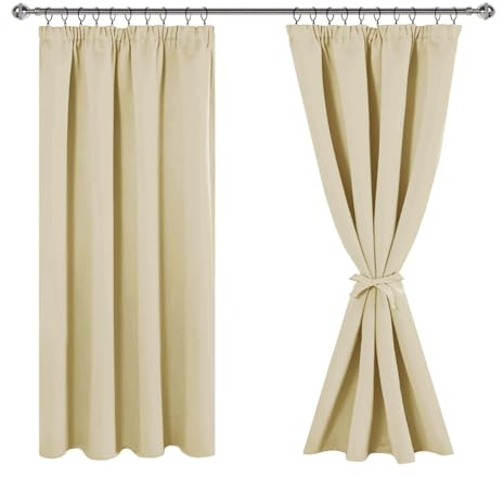 JIUZHEN Mörkläggningsgardiner med veckband gardin ogenomskinliga gardiner vardagsrum gardiner sovrum termisk gardin beige, H 137 x B 117 cm, set om 2