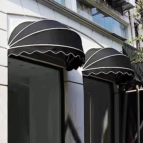 DAZULI Ventana Y Puerta Toldo, Plegable Redondo Pabellón Cubrir Ultravioleta Bloquear Sombrilla, Poliéster Tela Decorativo Doselera, Robusto Galvanizado Marco, Fácil A Instala(Size:80cm,Color:Negro)