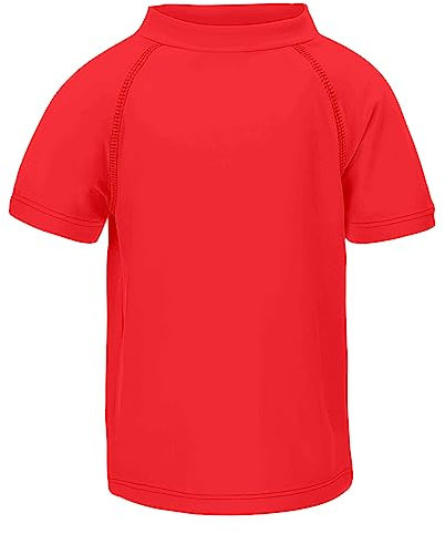 LACOFIA Jungen Kurzarm Badeshirt Kinder UPF 50+ Sonnenschutz Schwimmshirt Kinder Rashguard Schnelltrocknendes Rot 13-14 Jahre/158-164