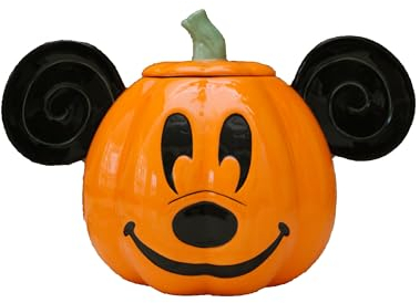 Disney Halloween Pumpkin Candy & Cookie Jar | Cute Ceramic Housewarming Gifts For Men and Women And Kids | Official Licensee | 1 Set (Mickey Mouse)